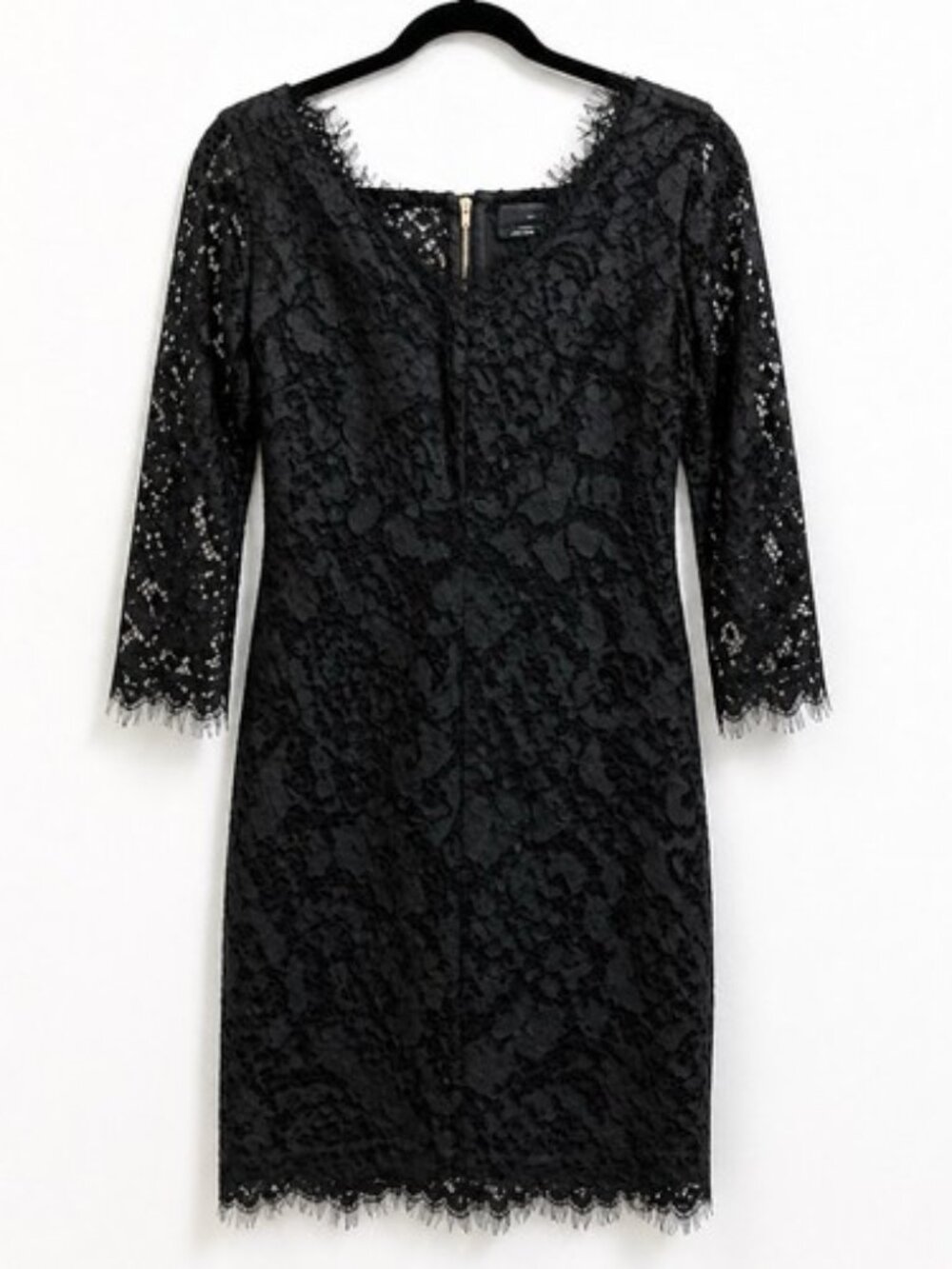 Diane von Furstenberg Women’s Black Zip Front V Neck Long Sleeve Party Dress